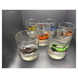 Vintage Ford cars highball, and low ball glasses