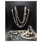 Vintage pearl like necklaces, clip on earrings