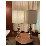 Vintage brass tone & cream lamps w/ shades