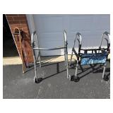 Two rolling walkers, and canes