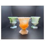 Vintage Akro Agate slag glass urns