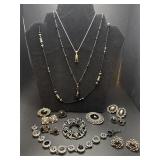 Vintage black, silver tone jewelry