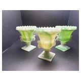 Vintage Green slag glass urns