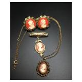 Vintage cameo, necklace, earrings,&  brooch