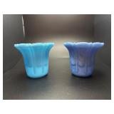Vintage Akro Agate Blue fluted vases