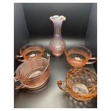 Vintage pink carnival glass & depression glass