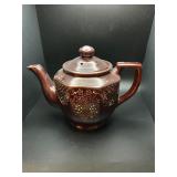 Vintage Japanese Redware Moriage Enamel Teapot