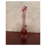 Vintage Fenton, pink strawberry swung vase