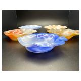 Vintage Akro Agate Leaf slag glass ashtrays