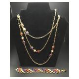 Vintage red white & blue floral necklace