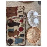 Coffee pot  kitchen rugs, baskets etc
