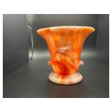 Vintage Akro Agate Orange swirl Daffodil Vase