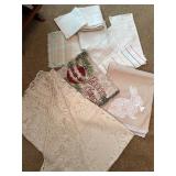 Vintage table, runners, lace, tablecloth, etc.