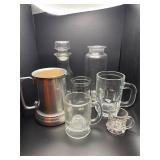 Beer mugs, glass bottom tankard, etc
