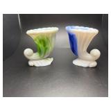 Vintage AA/ Vogue slag glass cornucopia vases