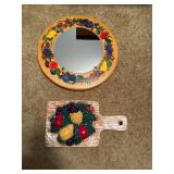 Vintage wooden mirror fruit decor & board,
