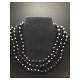 Vintage black, 3 strand geometric beaded necklace