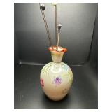 Antique hat, pins, and painted vase  holder