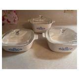 Vintage corning, ware, blue casserole, dishes
