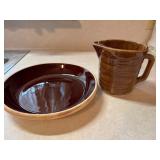 Vintage brown ribs, USA pottery pitcher & plate