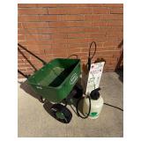 Push seed spreader and hand sprayers