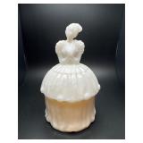 Vintage Akro Agate white opalescent powder jar