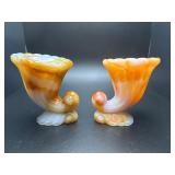 Vintage Akro Agate slag glass cornucopias