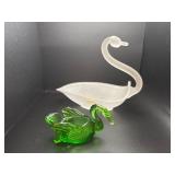 Vintage Frosted & green swan  glass