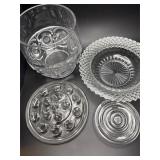 Vintage cut, glass, clamshell dish, press glass