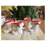 Vintage Santa boot ornaments,  angel, lights