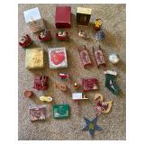 Vintage Watkins wooden Christmas, ornaments, etc.