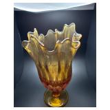 Vintage Fenton Amber thumbprint swung vase