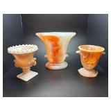 Vintage Akro Agate Orange Swirl Slag glass vases