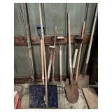 Vintage shovels, pitchfork, rake etc