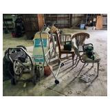Seed spreader, hose reel, hedge trimmer etc