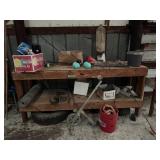 Wooden workbench & fishing gear