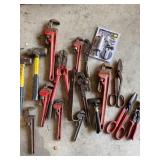 Pipe wrenches, bolt cutter, die grinder etc