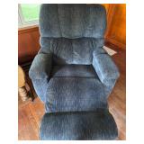 Blue Overstuffed recliner chair