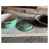 Vintage Green Enamel pot & Black dish pan
