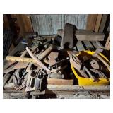 Vintage hatchet, chisel, tin snips etc