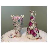Antique Nippon hand painted porcelain Vase&Pitcher