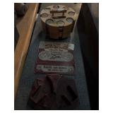 Vintage poker chips, card shuffler