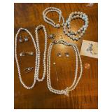 Vintage Trifari gold tone earrings & faux pearls