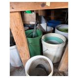 Wooden planks with metal, edging, buckets, etc.