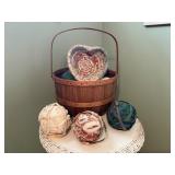 12 Balls of Fabric, basket etc