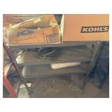 Vintage horseshoe, splitting wedges, metal shelf