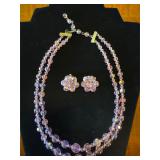 Vintage pink aurora borealis necklace & earrings