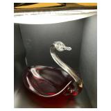 Vintage Ruby Red Swan Candy Dish