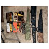 Vintage binoculars, gun cleaning kits, sleeves etc