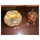 Pumpkin Pottery Dish&DarkBrown Ceramic Teapot